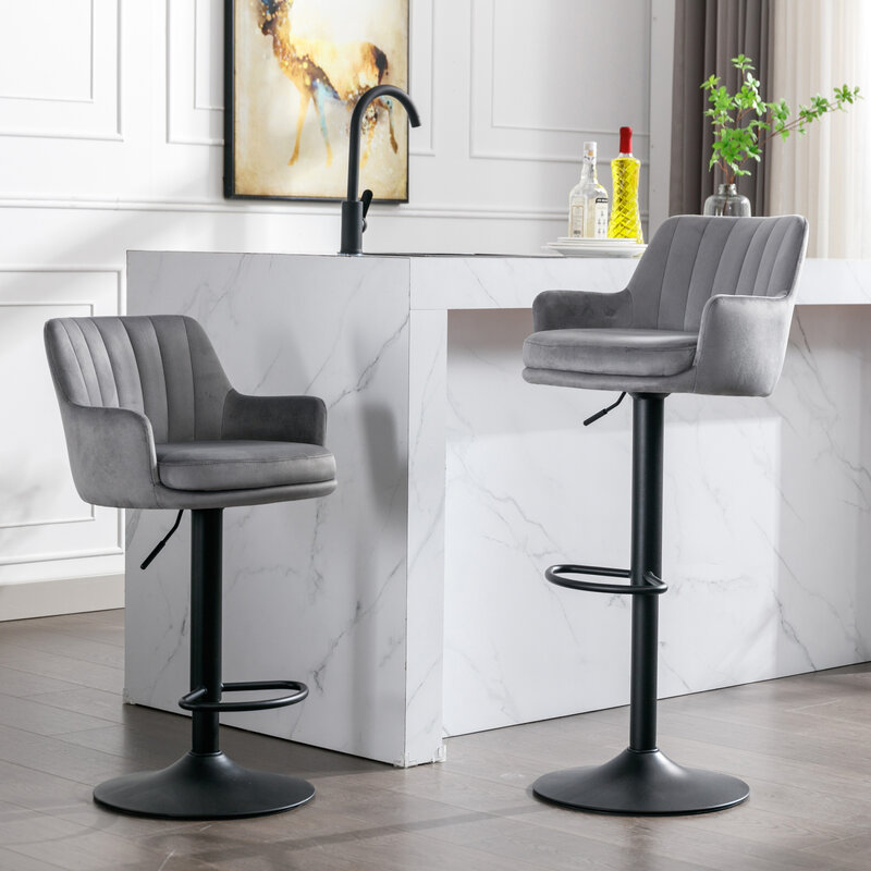 Adjustable Gray Bar Stools Set of 2 with Back and Footrest, Stylish Counter Height Bar Chairs for Kitchen and Pub Use