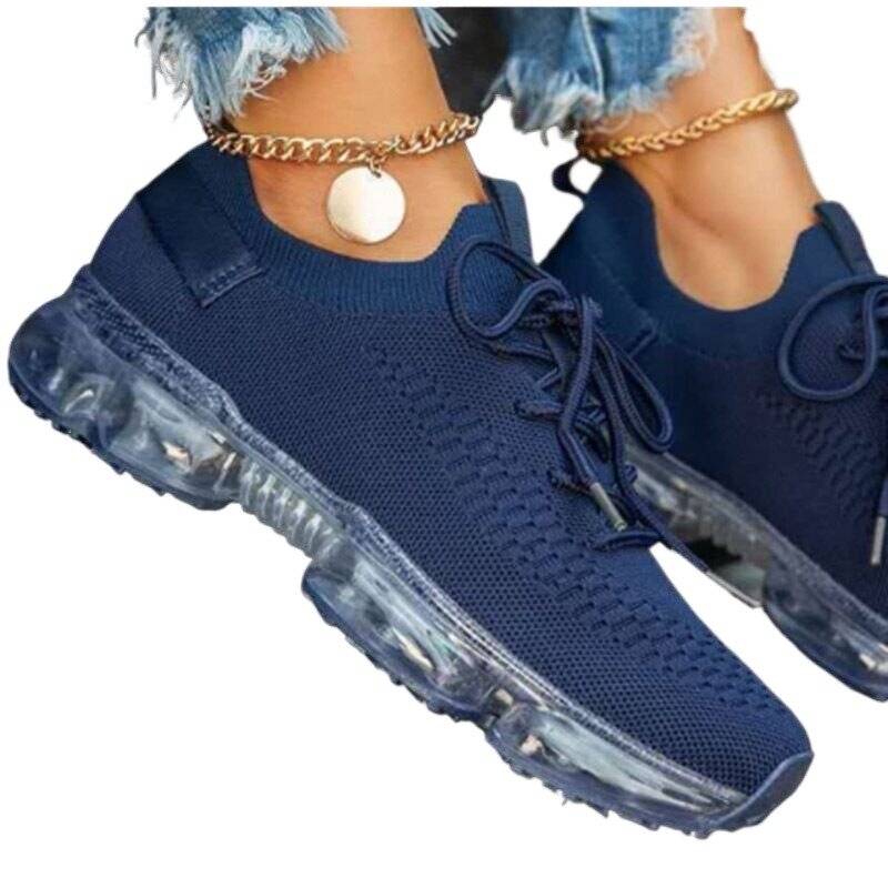 Женские кроссовки на шнуровке, вязаные женские кроссовки с вулканизированной подошвой, повседневная обувь для улицы, 2024