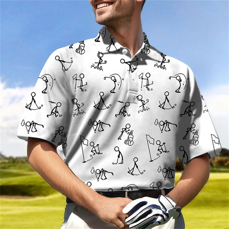 Polo de manga curta para golfe masculino, confortável e respirável, casual roupa de rua, moletom Harajuku, novo verão