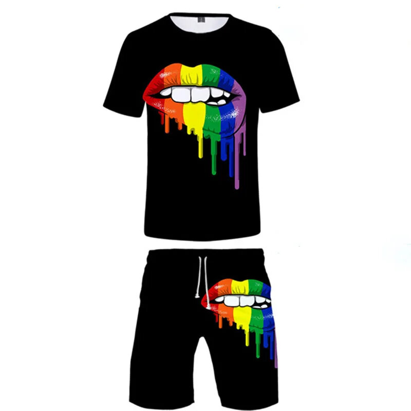 Colorful Elements Fashion 3D Print 2Pcs set Man T-shirt Sets Rainbow O-neck Tees Shorts Two Piece Set Casual Harajuku Sweatshirt