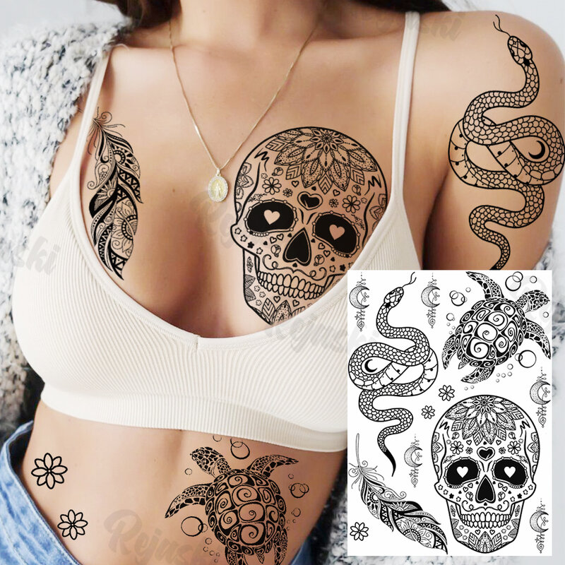 Лотоса серьги Henna Mandala грудь Временные татуировки для Для женщин обнаженной груди для взрослых бабочка черепаха Лев штаны с фальш-вставкой, сексуальный водостойкие татуировки
