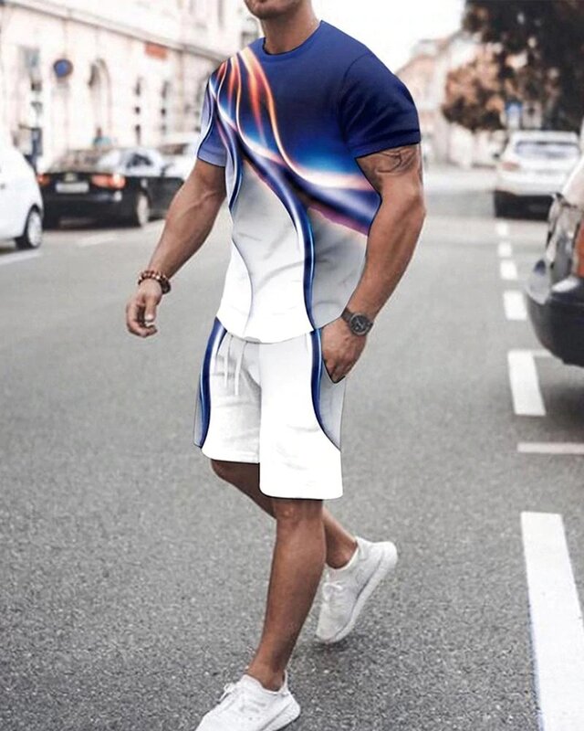 Костюм спортивный мужской из 2 предметов, модные шорты, повседневная одежда с коротким рукавом, футболка оверсайз, комплект для бега на лето