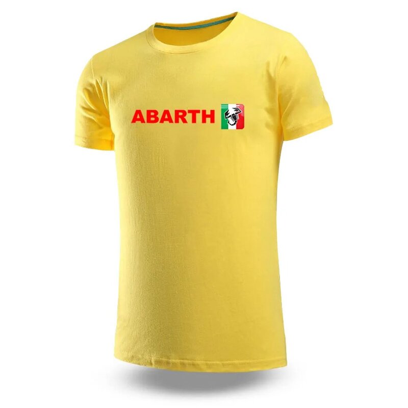 2024 Abarth เสื้อยืดผู้ชายแขนสั้นธรรมดาพิมพ์ลายสีพื้นใส่ได้หลายโอกาสแฟชั่นสตรีทแวร์