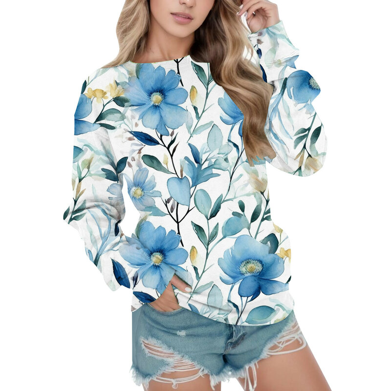 Sweatshirt motif bunga antik hoodie modis wanita sweat tanaman & baju bertudung bunga musim semi mantel bertudung atasan anak perempuan Y2k 2023