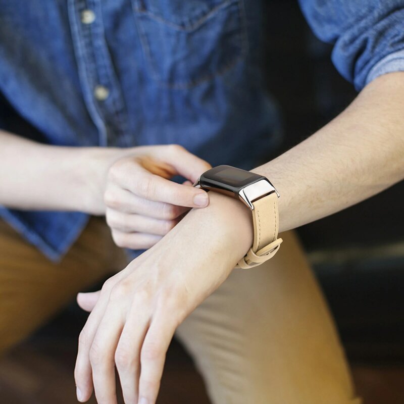 Pulseira de couro e estojo para Fitbit Charge 5, Watch Band com estojo TPU, pulseira de substituição, pulseira para Fitbit Charge 5