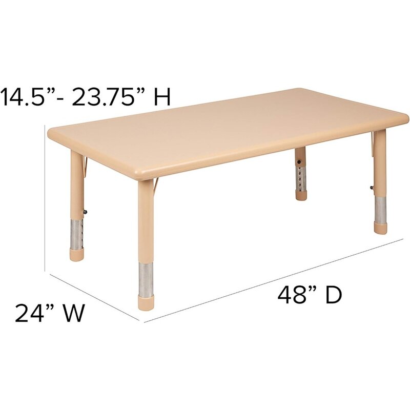 Children's tables and chairs, children's furniture 24 "W x 48" L rectangular natural plastic height adjustable activity table