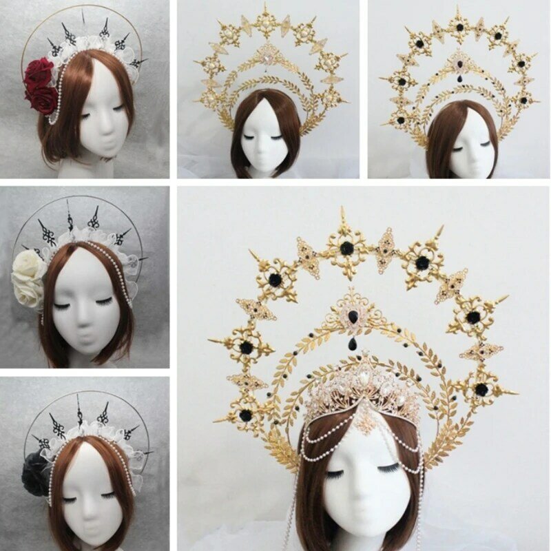 Gorgeous Sun Godmother 'S Crown Lolita KC Notre Dame Virgin Mary Halo เจ้าหญิง Queen สมเด็จพระสันตะปาปา Tiara Headband