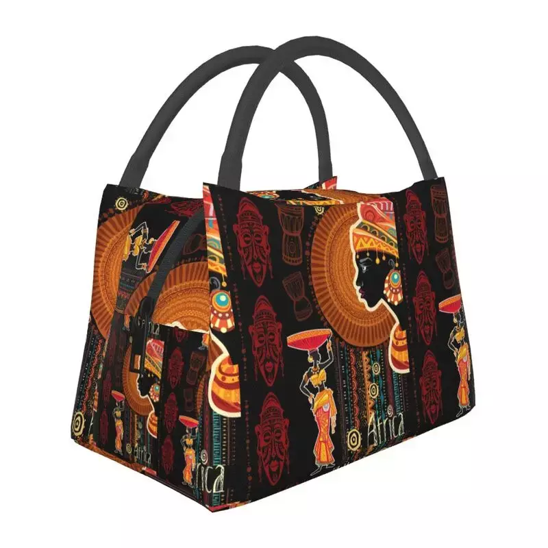 African Dancers Art Thermal Insulated Lunch Bag Women Africa Tribal Culture Lunch Container for Office Outdoor Meal Food Box