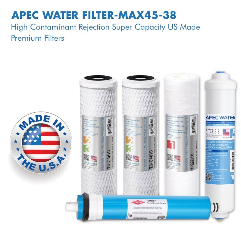 Reposição completa do filtro Set, filtro para 50 GPD sistema de osmose reversa, atualizado 3/8 ", tubulação, Dispensar rápida, fluxo rápido, Filter-MAX45-38