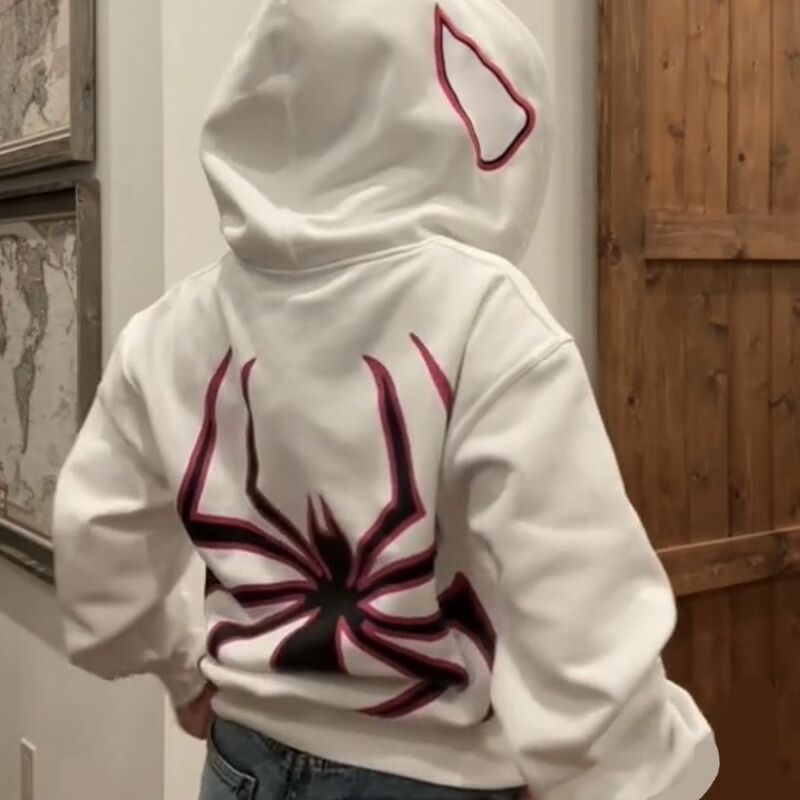 Hoodie Y2k Emo Spider Punk Goth bertudung dengan ritsleting Pria Wanita musim gugur musim dingin Harajuku kasual kaus Kawaii jaket Streetwear