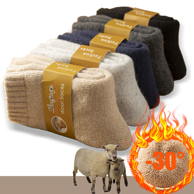 Chaussettes en laine mérinos pour homme et femme, 1 paire, chaudes et épaisses, très pelucheuses, solides, pour noël, contre le froid et la neige