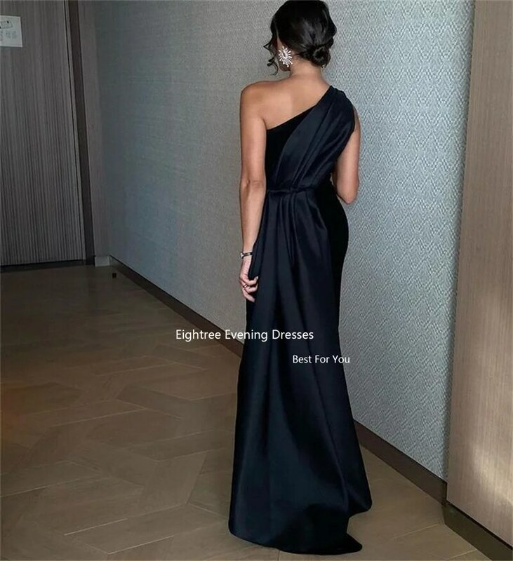 Eighree-Vestidos largos De noche De Arabia Saudita para mujer, traje De fiesta con abertura en la pierna y un hombro, color negro, 2024