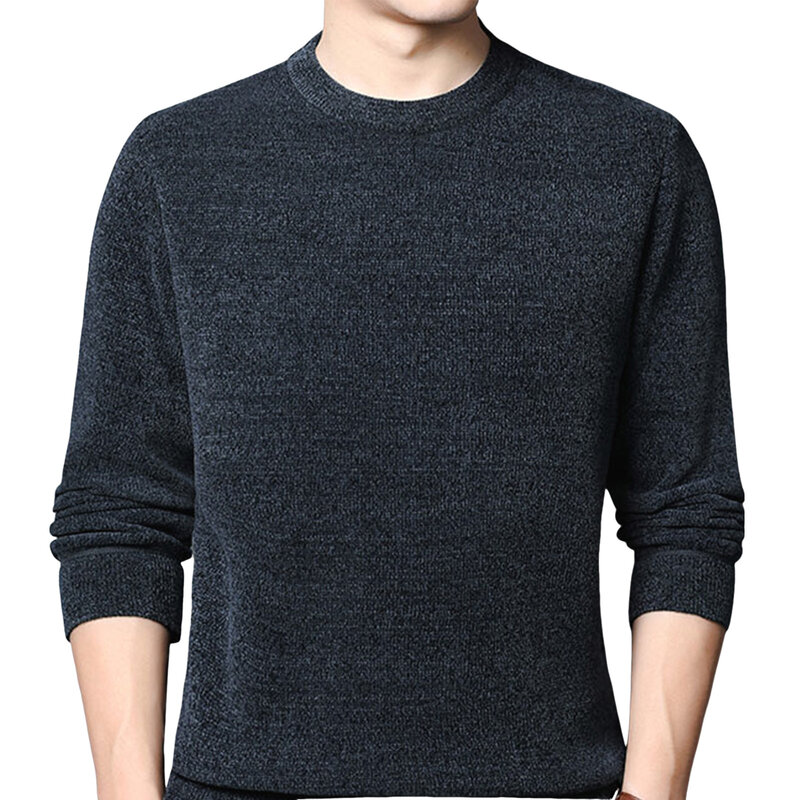 Men's Round Neck Knitted Sweater Soft Long Sleeve Simple Sweater for Club Travel Outdoor Wear