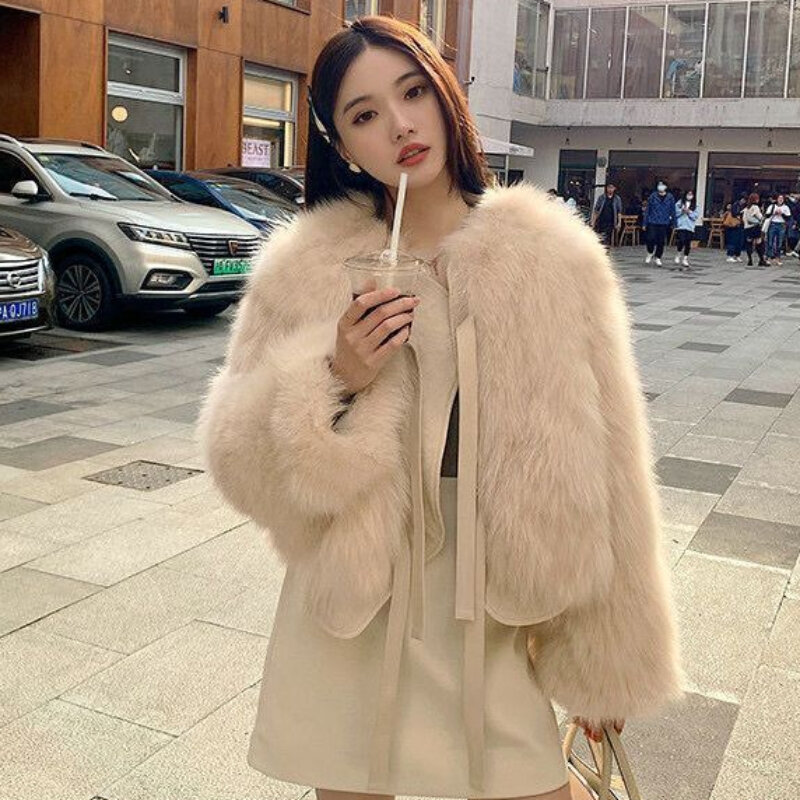 2023 Autumn Winter New Women's Imitation Fox Fur Leather Fur Coat Loose Thicken Warm Short Outwear Temperament All-match Jacket