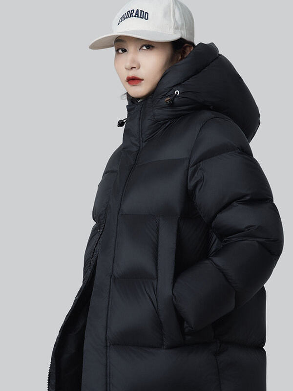106-122cm busto autunno inverno donna cappotto gonfio con cappuccio caldo 90% piumini d'anatra bianchi