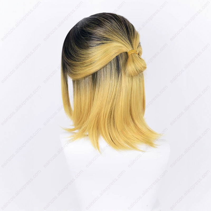 Anime Kenma Kozume Cosplay Wig 35cm Long Golden Dyeing Black Wigs Heat Resistant Synthetic Hair Halloween Party Tied Wigs