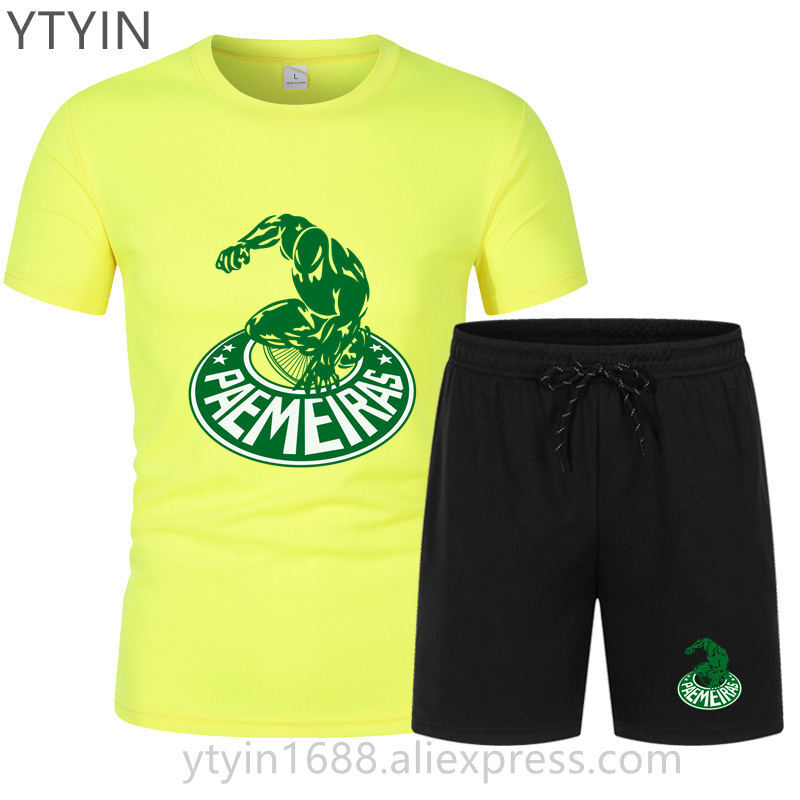 Setelan pakaian musim panas pria, dua potong kaus dan celana pendek modis sepak bola basket Jogging kebugaran Gym Set pakaian pendek Pria Musim Panas 2024