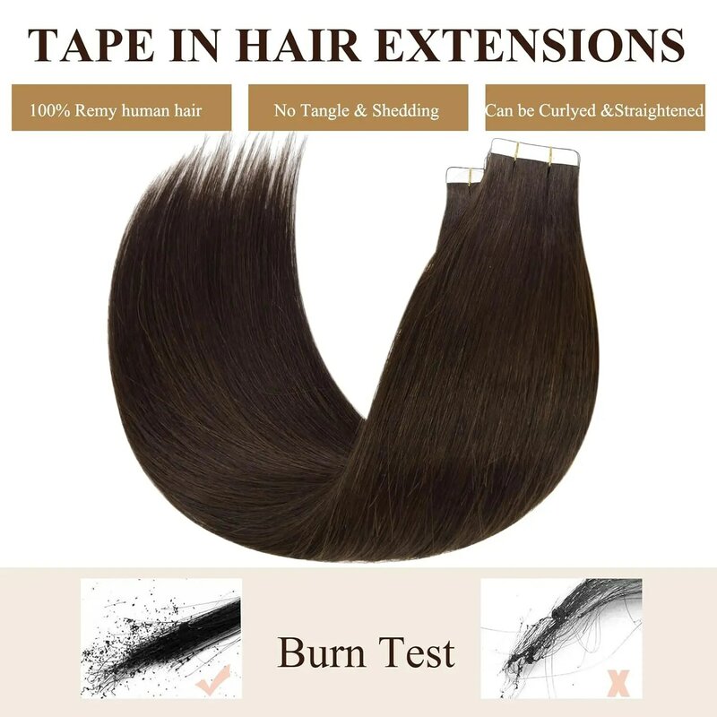 Straight Tape in Hair Extensions Human Hair Real Natural Brazilian Remy Hair Brown Skin Weft For Women Adhesives Hair Extension
