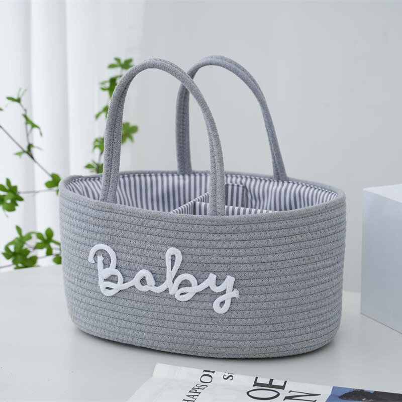 Bolsa de viaje multifuncional para mamá, cesta de almacenamiento de pañales de bebé, portátil, cuerda de algodón