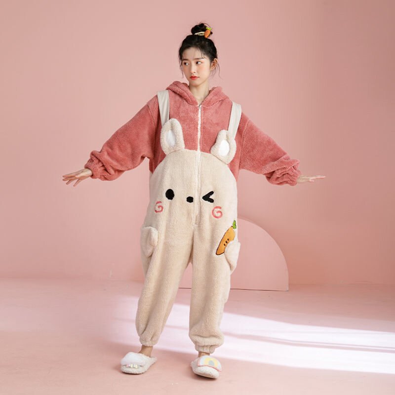 Carrot Rabbit Nightgown Nightie Kigurumi Pajamas Fluffy Onesie Halloween Cosplay Costumes Homewear Lingerie Jumpsuit Flannel