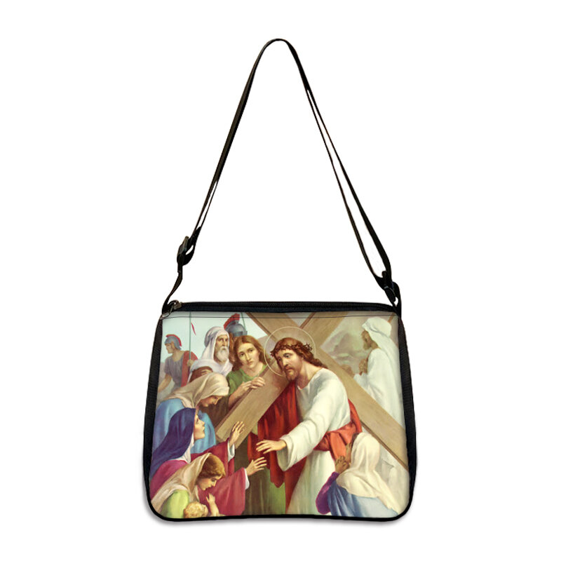 Vintage Jesus / Holy Mary Muster Handtasche Frauen Leinwand Umhängetaschen Religion Achsel Tasche tragbare süße Kuriert aschen Geschenk