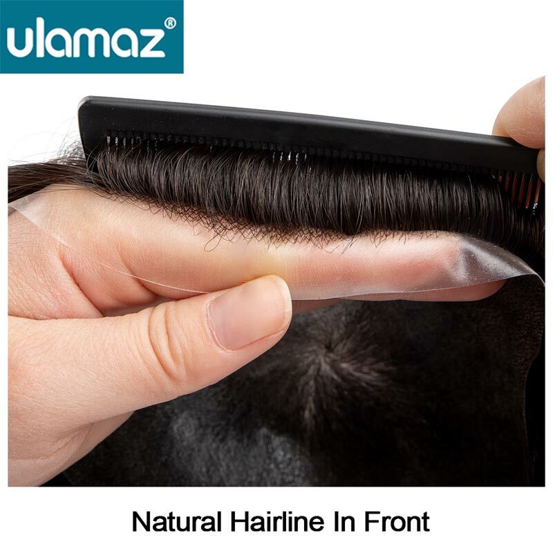Toupee per capelli senza nodi per capelli da uomo 0.1-0.12mm unità per capelli a pelle piena parrucca indiana per capelli umani da uomo 120% densità protesi per capelli maschili