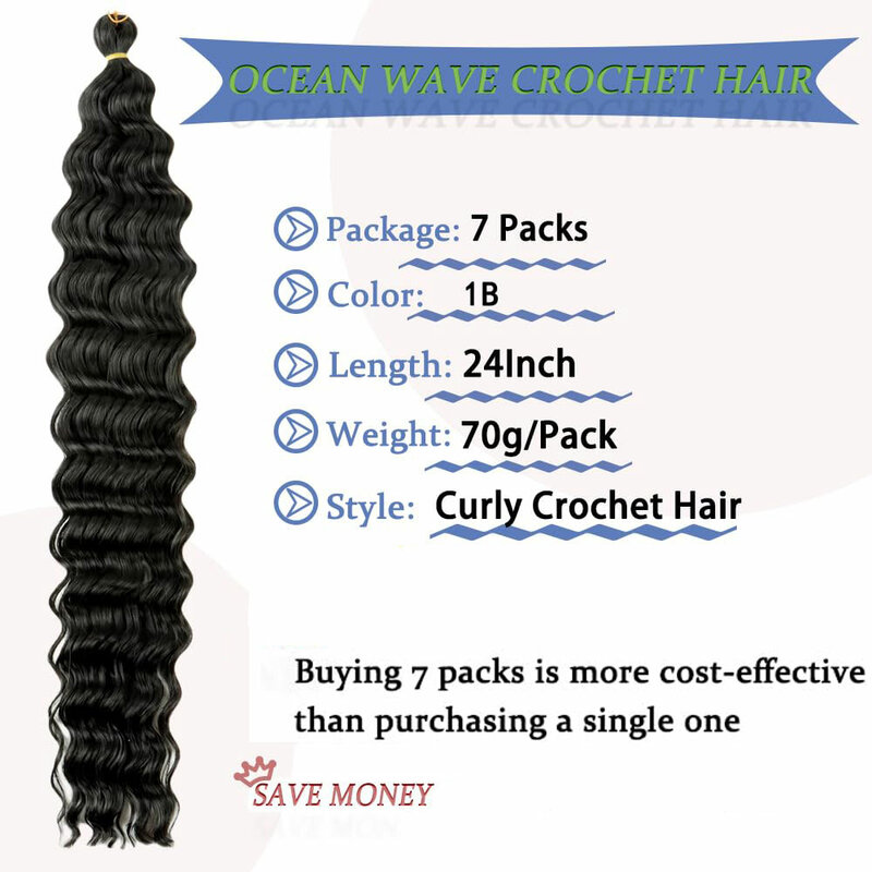 Deep Wave Crochet Hair 24 Inch Ocean Wave Crochet Hair 7 Packs Synthetic Curly Crochet Hair For Black Women Long Deep Wavy Curly