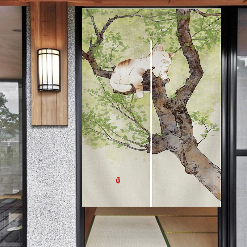 Ofat-Rideau de porte de la série 2 de chats chinois, rideau de porte nordique japonais, cloison de chambre, décoration de cuisine, rideau de face
