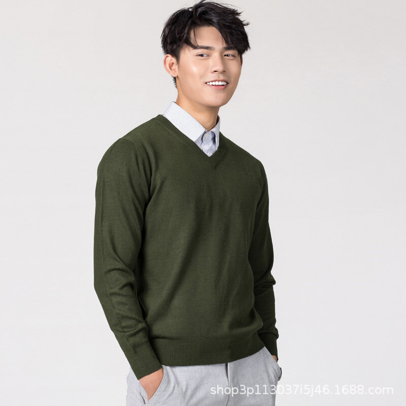 MRMT 2024 Brand New Men's Round Neck V-Neck O- Neck Pullover Wool Sweater Classic Solid Color Slim-Fit Base Plus Size Sweater