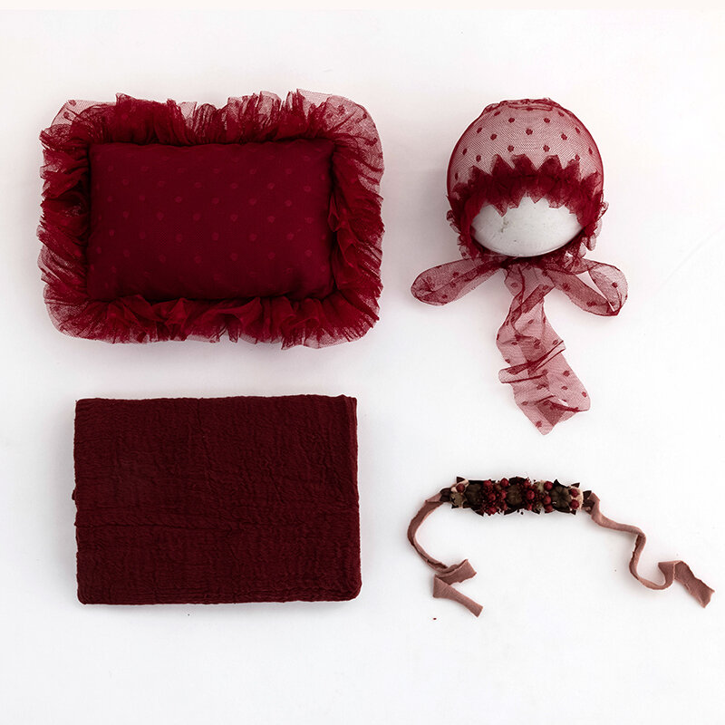 Alat peraga fotografi baru lahir topi pembungkus lembut melar latar belakang bantal properti fotografi bayi aksesori foto Studio pakaian merah