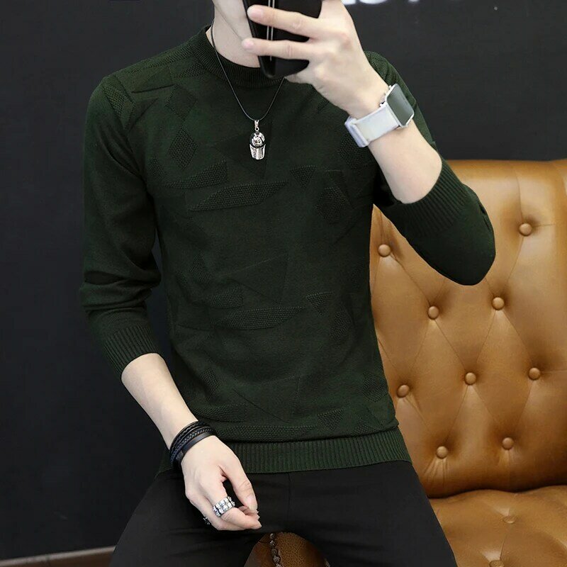 Autumn Winter New Sweater Men Casual Solid Color Long Sleeve Pullover Knitted Mens Sweaters Round Neck Thick Warm Pullovers E464