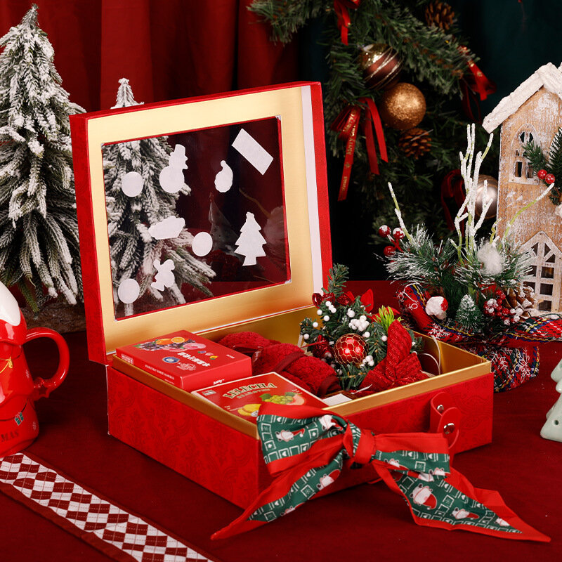 Kotak hadiah permen Natal, kotak hadiah tas kemasan kotak kulit portabel dengan jendela bening perlengkapan alat tulis siswa