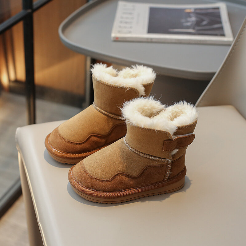Зимние теплые Нескользящие ботинки с меховой подкладкой для мальчиков и девочек непромокаемые уличные прочные плюшевые ботинки для снега на плоской подошве