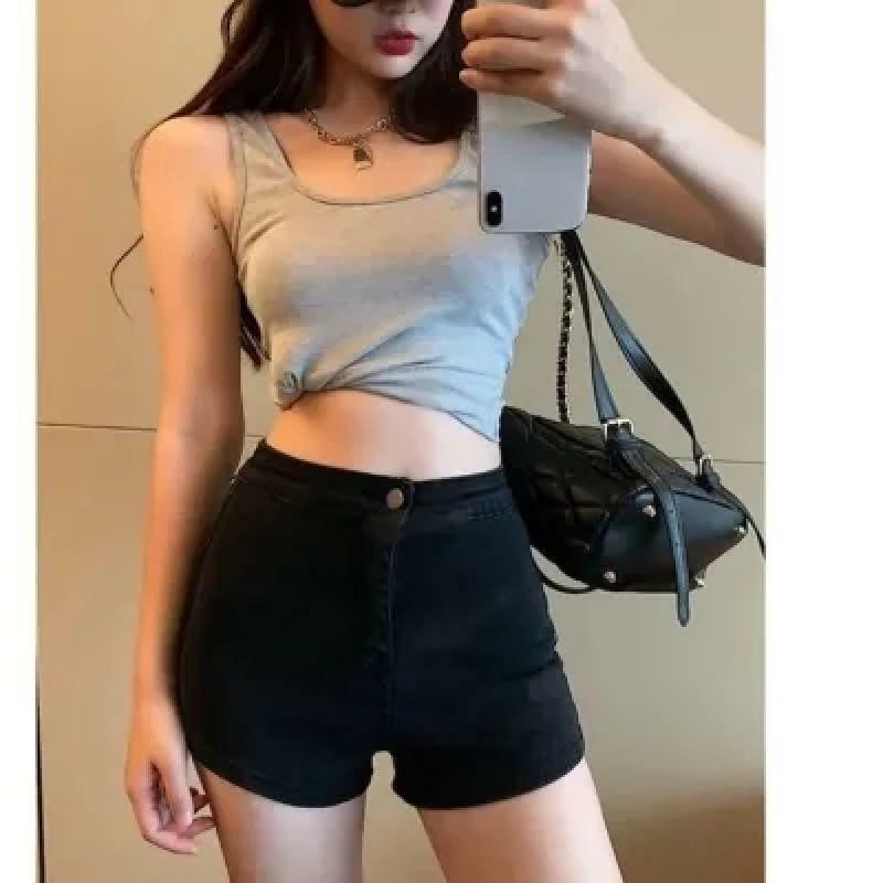 Black Shorts for Women 2024 Summer High Waist Tight Jeans Casual Elastic Basic Denim Shorts Casual Hot Shorts with Pockets