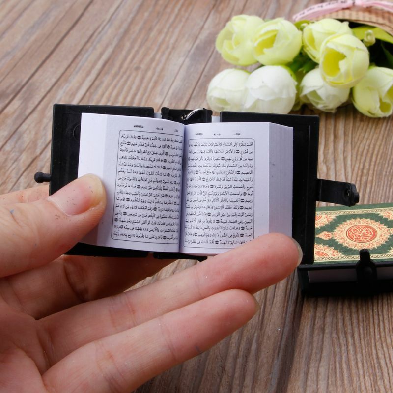 652F Mini llavero libro del Corán dorado/verde con colgante del Corán, bolsa Ramadán Eid, llavero con colgante del Corán,