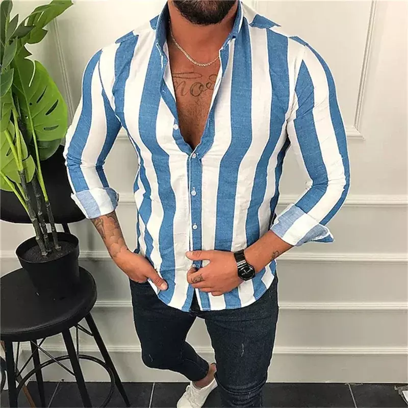 Luxury men's shirts trendy single-breasted shirts casual striped pattern printed long-sleeved tops men's party ball tops S-6XL