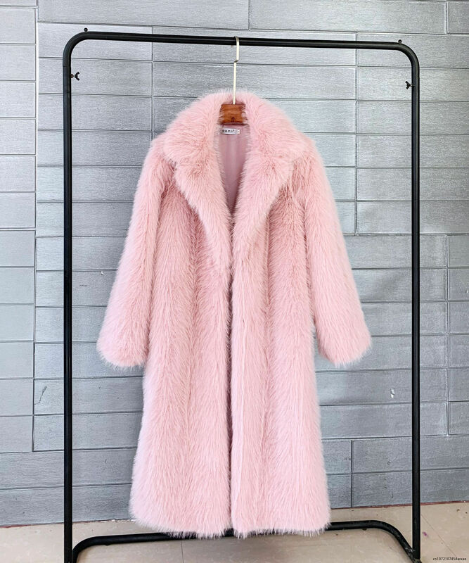 Winter Women High Quality Faux Fur Coat Luxury Long Fur Coat Loose Lapel OverCoat Thick Warm Female Plush Coats Black White