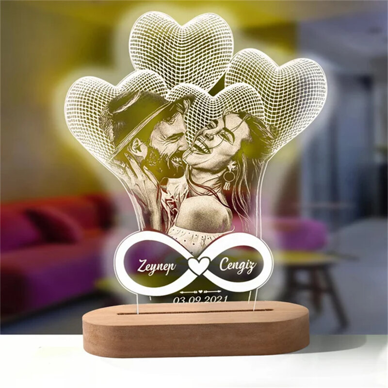 3D lampa fotograficzna spersonalizowane niestandardowe zdjęcie i tekst dostosowane walentynki rocznica ślubu urodziny 3D nocne prezenty świetlne