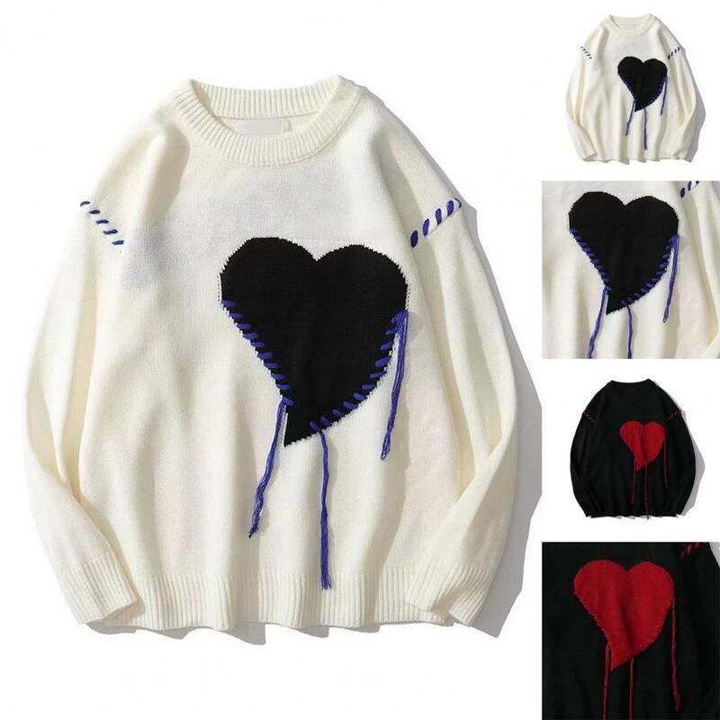Love Pattern Sweater Gezellig Hart Trui Voor Herfst Winter Unisex Gebreide Trui Met Zachte Warmte Kleur Matching Voor Koppels
