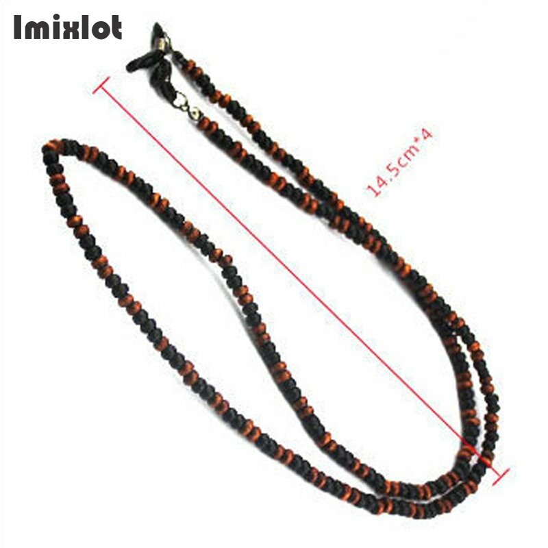 Imixlot-女性用の手作りの木製眼鏡チェーン,黒と茶色のビーズ,日焼け止め,コード,女性用ロープ