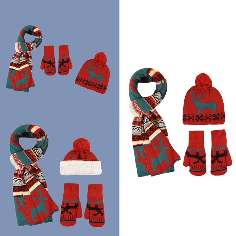 Guanti per cappelli a cuffia lavorati a maglia caldi invernali natalizi unisex Set sciarpe lunghe Guanti con teschio per