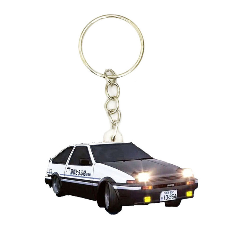 Porte-clés en acrylique Animax Initial D pour hommes et femmes, porte-clés de voiture, breloques plates mignonnes, jaune vif tour, Ae86, Japon, cadeaux