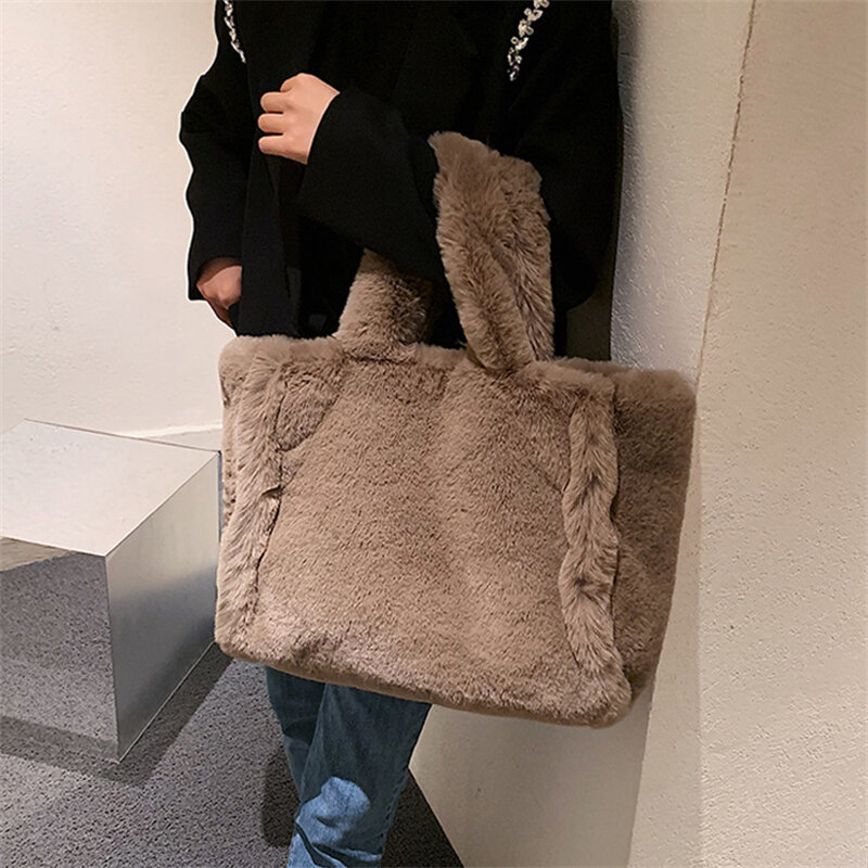 Autumn Winter Large Capacity Plush Bag Fluffy Casual Totes Faux Fur Shoulder Bag Crossbody Shoulder Bag