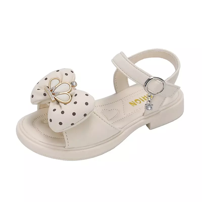 Sandalias de princesa con lazo y corona para niños, zapatos planos de playa con diamantes de imitación, dedos abiertos, novedad de verano, 2024