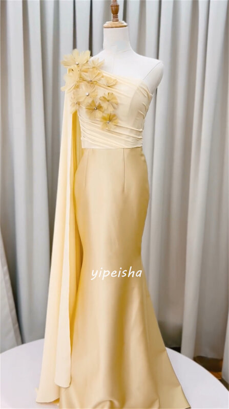 Изысканное атласное длинное платье ручной работы с цветочной аппликацией на одно плечо платья знаменитостей классический современный стиль