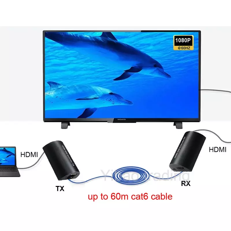 HDMIエクステンダーコンバーター,ps3, ps4, ps5, xbox,ラップトップ,pc,モニター,プロジェクター用の60m, 1080p