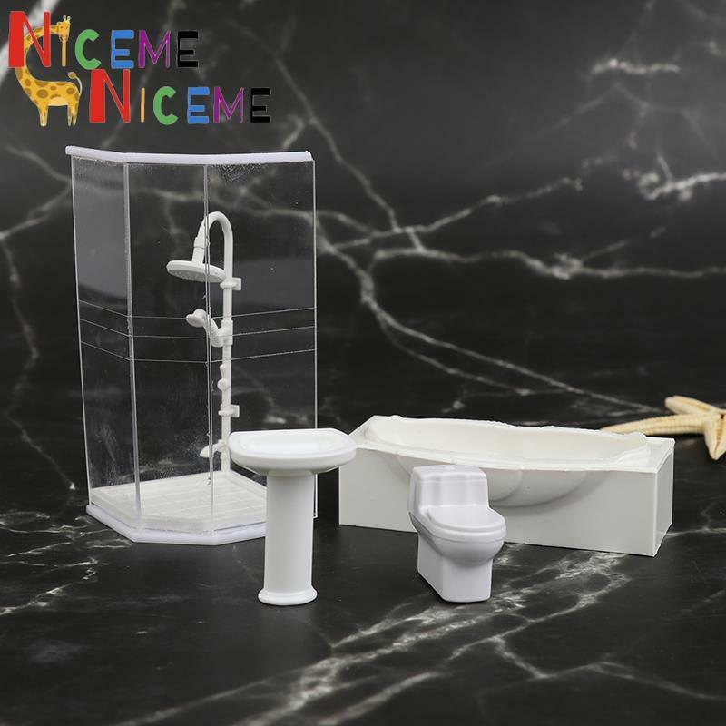 Domek dla lalek miniaturowy zestaw łazienkowy prysznic toaleta wanna zlew zabawkowy Model mikro akcesoria łazienkowe