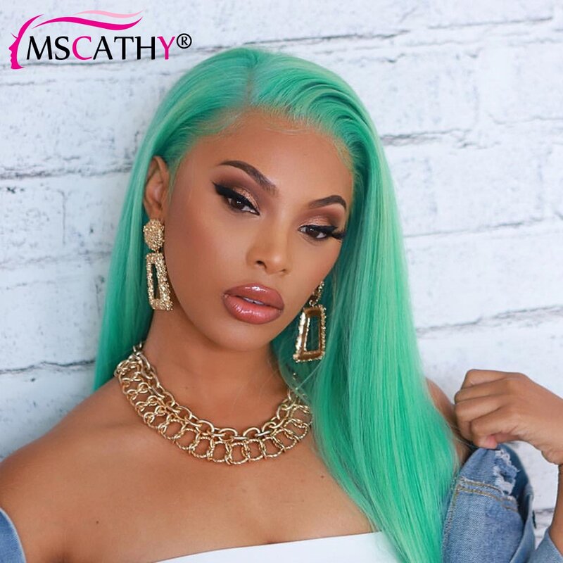 Mint Green Brazilian Virgin Human Hair Wigs Straight Human Hair Wig for Women 13x4x1 Lace Frontal Wig 150% Density