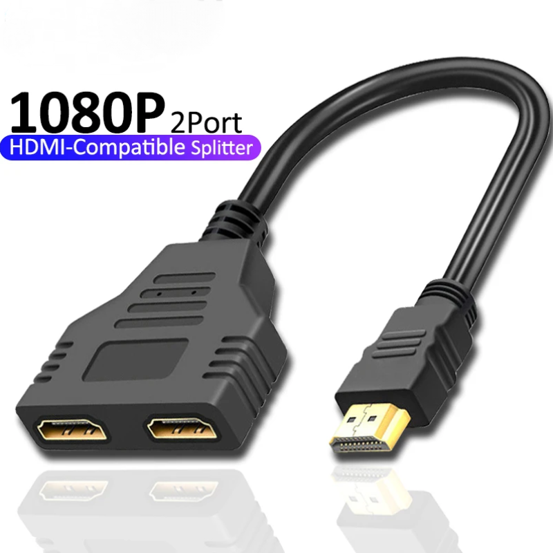 Pemisah kabel HDMI HD 1080P 2, adaptor kabel Dual Port Y Splitter 1 In 2 Out untuk TV Box PS3 pemisah kompatibel HDMI