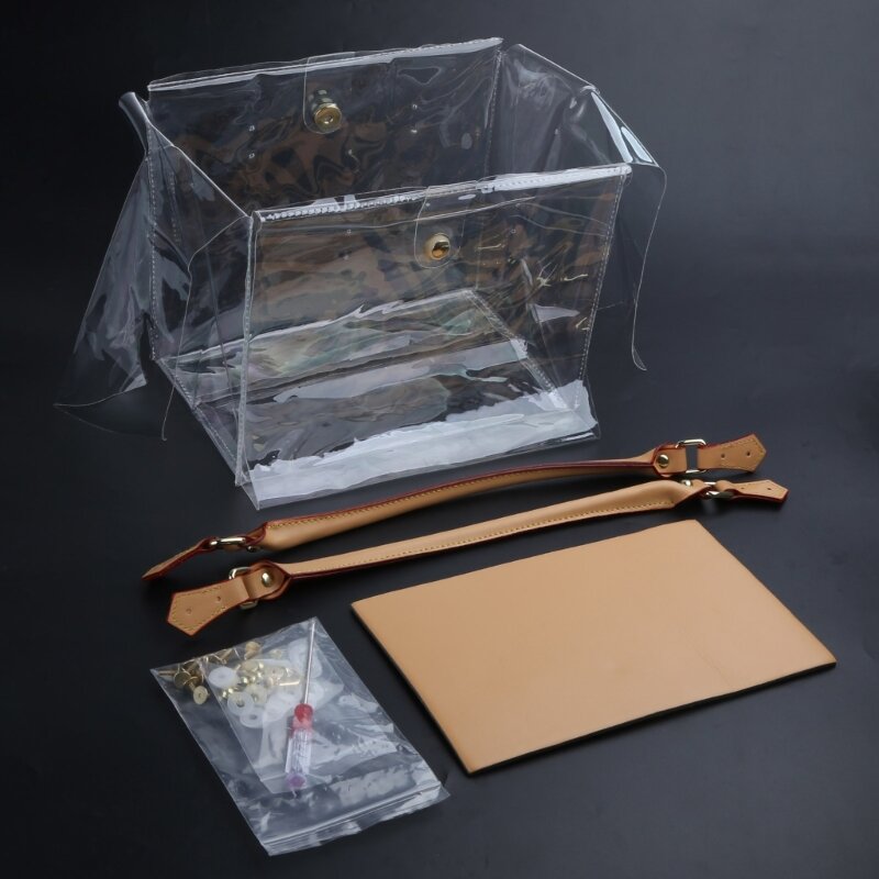 fabricación bolsos PVC transparente, bolsa regalo hecha a mano, accesorio mensajero artesanal